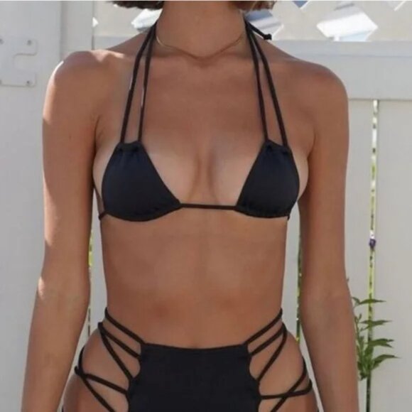 NWT$68 HAHt Titsy Multiway Micro Triangle Bikini Swim Top Shroom BROWN Sz MEDIUM - Picture 1 of 10